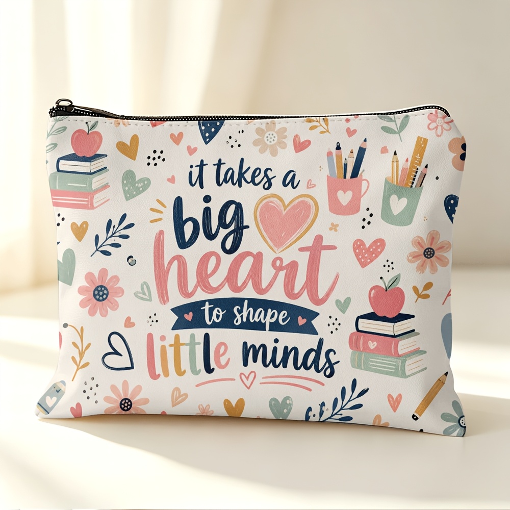 TEMU Sac de maquillage et organisateur à fermeture éclair sur le thème des enseignants « Il faut un grand cœur pour esprits » - Trousse scolaire