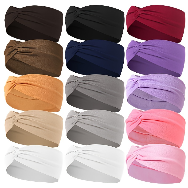 

5pc Assorted Elastic Wide Headbands, Elegant & Bohemian Style Knotted Hair Wraps, Women's Fashion Yoga Sports Turban Accessories