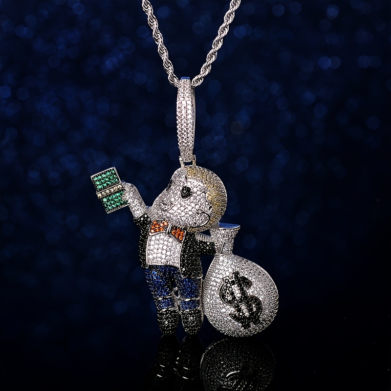 TEMU 1pc Fashionable Cute Little Us Dollar Pendant Necklace Inlaid With Shiny Synthetic Zirconia Decoration Universal Hip Hop Additions For Men And Women