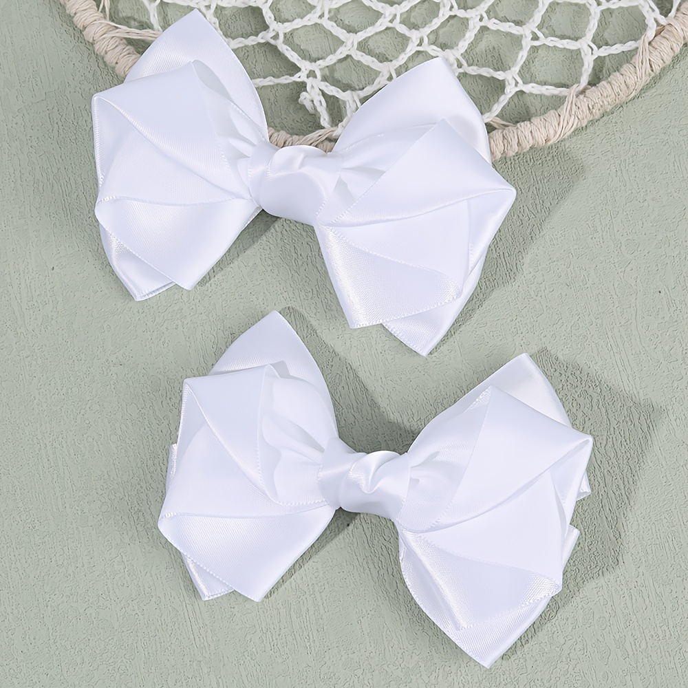 TEMU 2pcs Satin Hair Bow Clips Double-layered Bow Hair Clips For -perfect For Halloween, Birthdays And Casual Attire(white And Navy Blue)