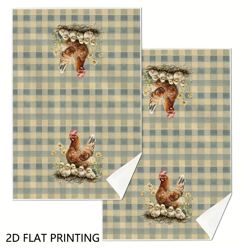 TEMU Set Of 2 Dish Towels Featuring A Farmhouse Theme With Hen And Chicks, , Farmhouse Parties, And Kitchen Decoration