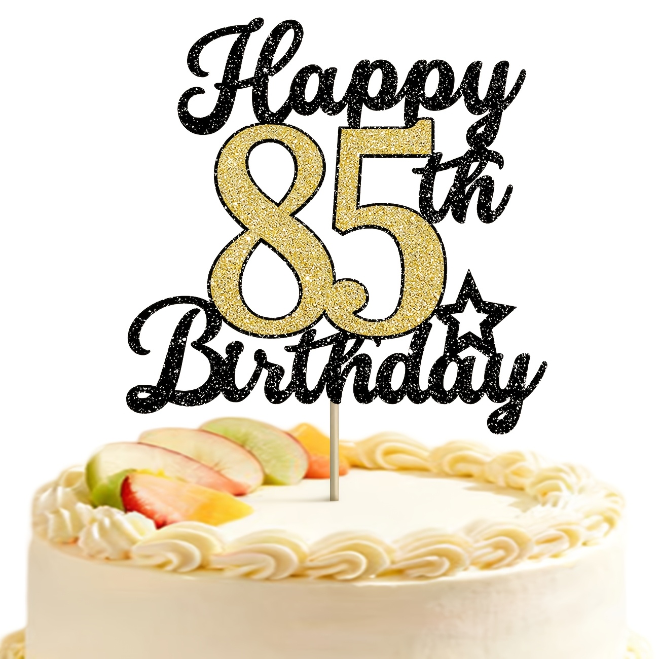 Image of 1pc 85th Birthday Happy Birthday Cake Decoration, Glitter Double Layer Golden 85th Design, Suitable For Birthday Parties And Celebration Cake Decorations