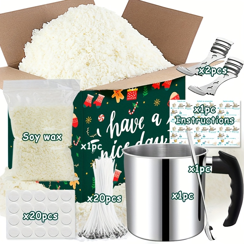 Diy Candle Making Kit That With A Pouring Pot, Soy Wax, 2 Wick Holders, Wicks, Stickers, And A Spoon. Set.