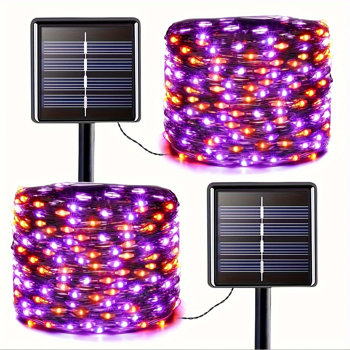 TEMU Leddoor 2pcs A Total Of 240led 78ft Orange And Purple Halloween Lights Solar String Lights With 8 For Outdoor Halloween Party Decor Halloween