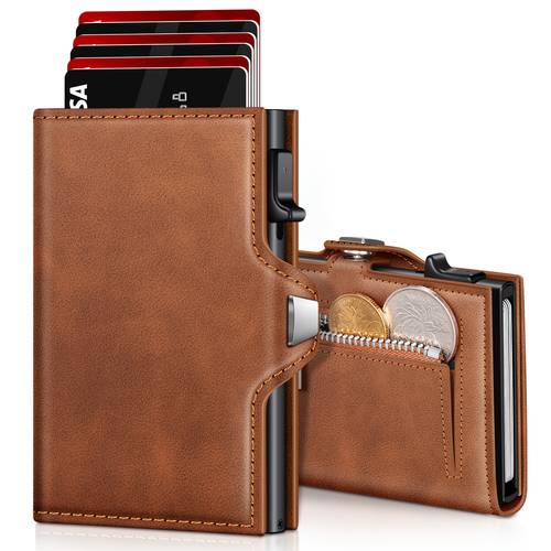 , ultra-dünnes minimalistisches herrenportemonnaie mit -up kreditkartenhalter, rfid-blockierung und münzfach - ideal geschenkbox inklusive, schwarz kunstleder, kleines portemonnaie
