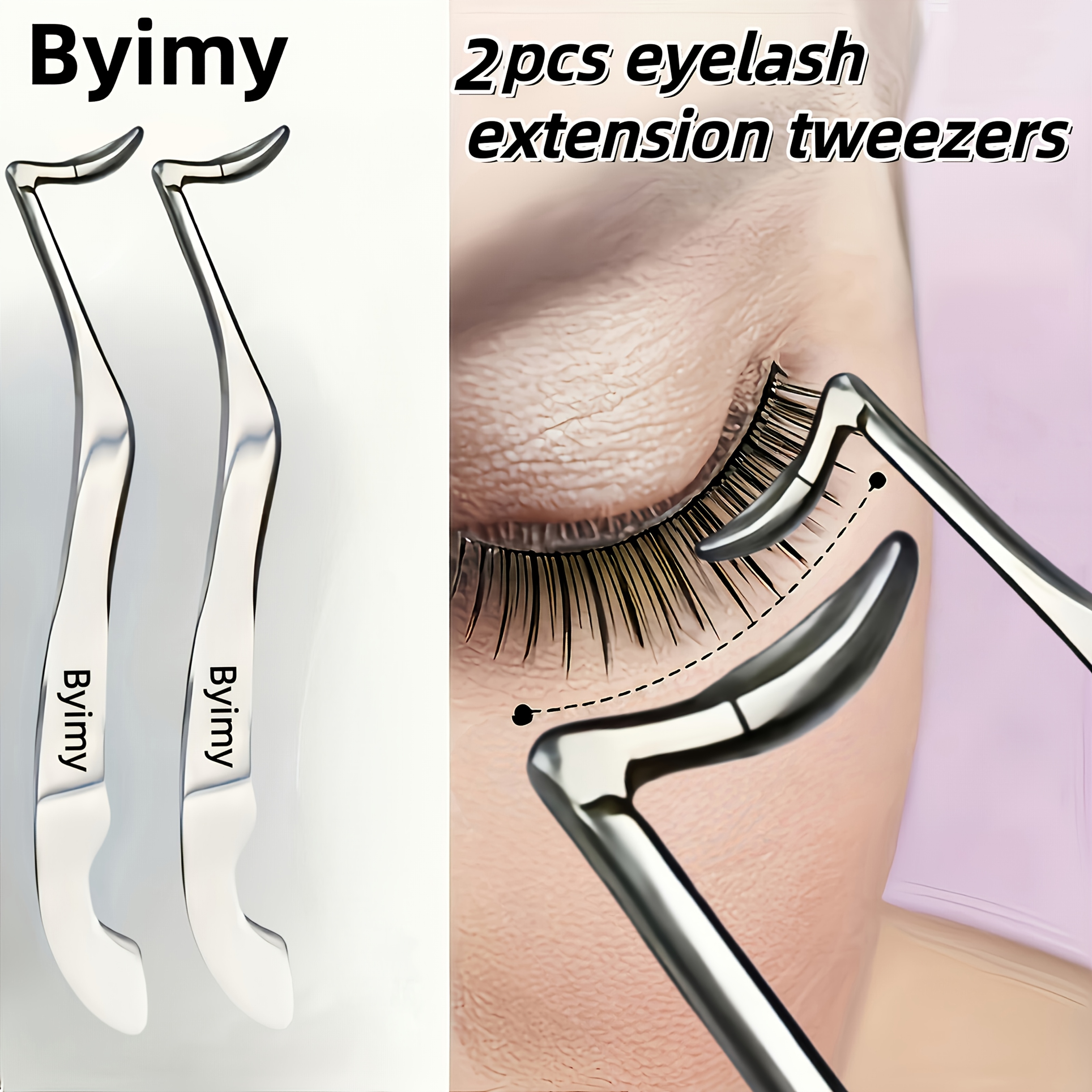 TEMU Byimy Brand 2pcs Stainless Steel Seahorse-shaped Tweezers, Beginner-friendly Eyelash Extension Auxiliary Tool, High-precision Tweezers, Portable