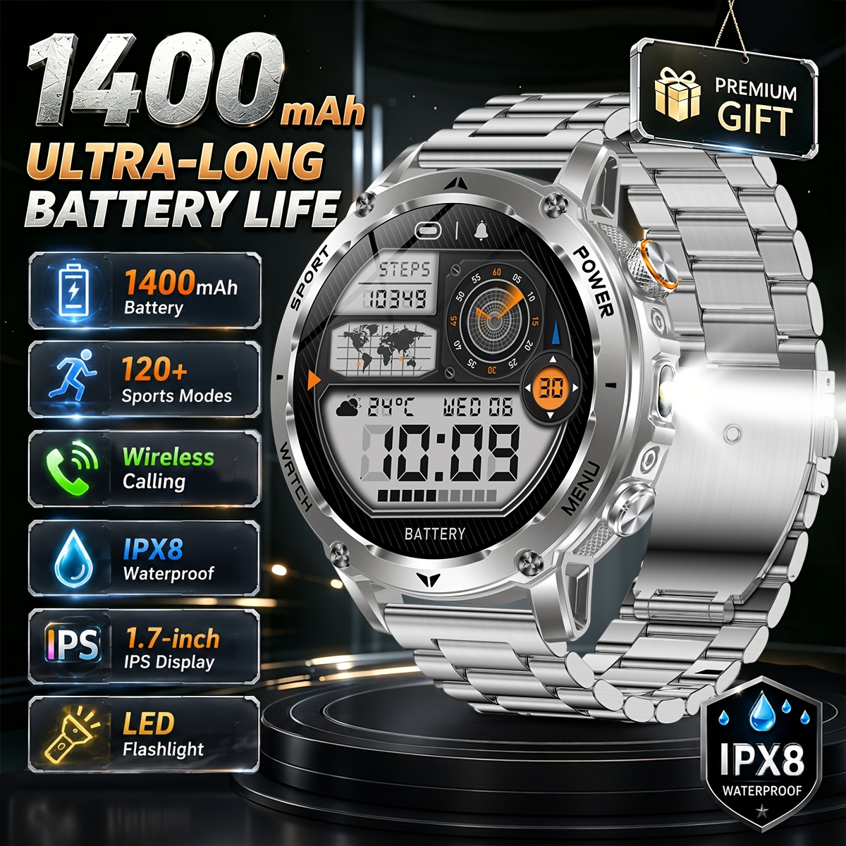 2026 Latest Model Men's Smartwatch with 1400mAh Battery