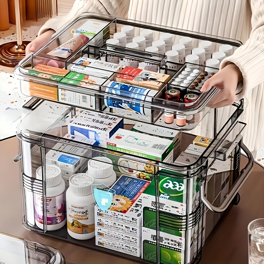 large capacity medicine storage box with   handles durable multi layered plastic pill organizer for household   use for medication and supplies medicine storage box