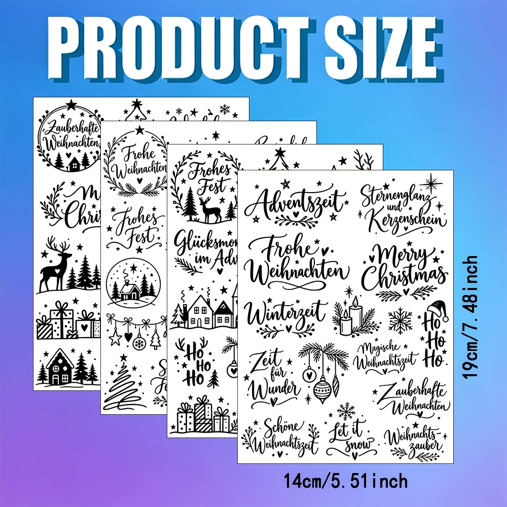Image of German Black White Advent Uv Dtf Transfer, 4 Sheets, Deer, Lanterns, Baubles And Snowflakes, German Christmas Lettering, For Cups, Jars, Phone Cases And Decor, Uv Wraps Sold Not Cup