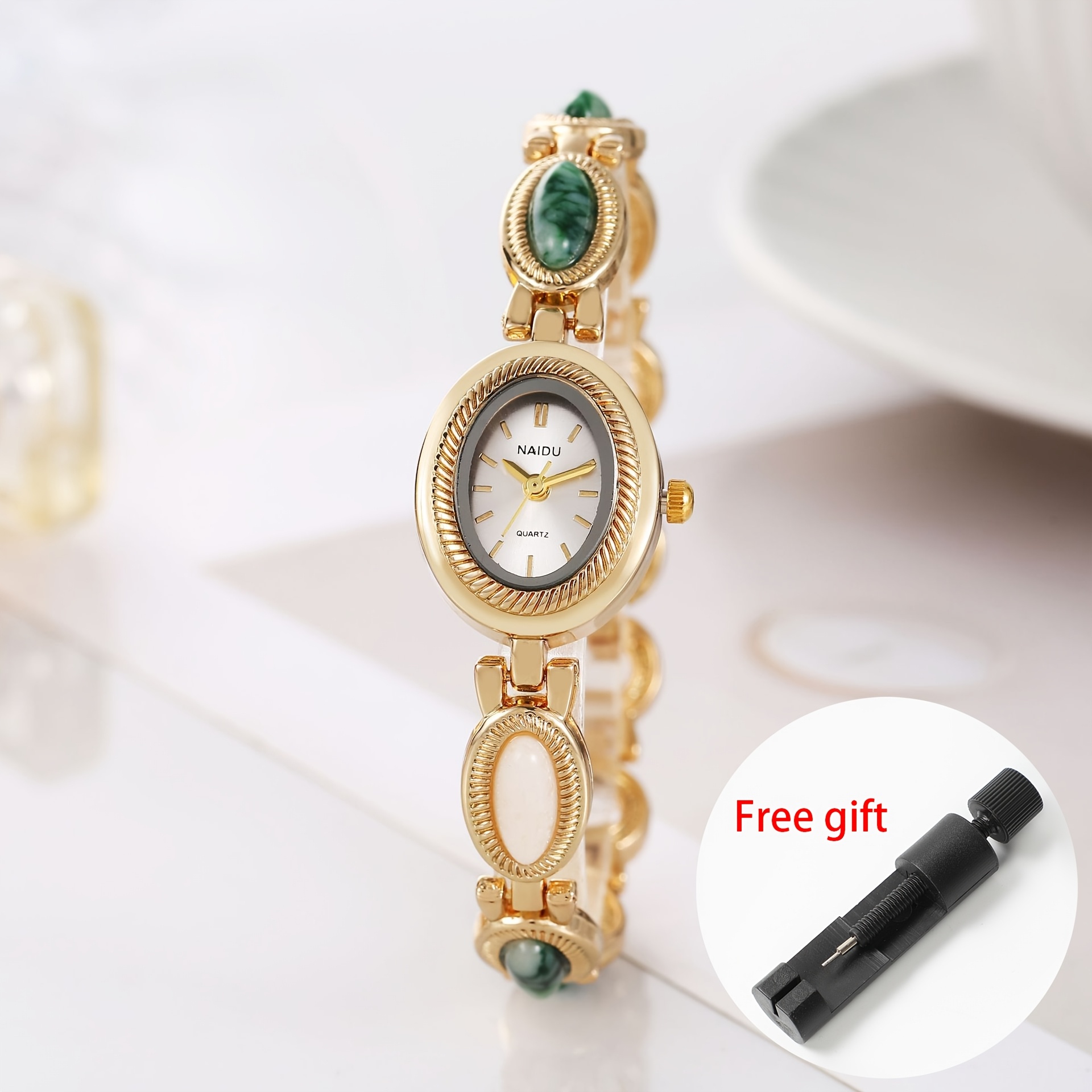 TEMU Retro Light Luxury Bracelet Watch, French Temperament Ladies Quartz Watch With Watch Band Adjust Tool