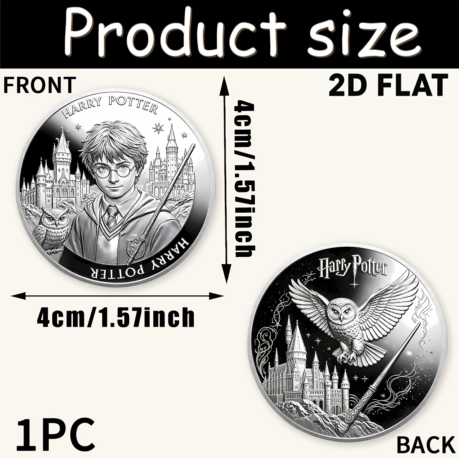 TEMU 1pc, 2d Warner Commemorative Coin Double-sided Harry Potter Themed Coin, Round Collectible Coin Shape, Convenient For Storage , Durable