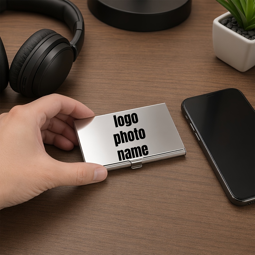 TEMU Personalized Custom Men's Business-style Id Holder, Supports Customization With Text, Name, Logo, And Images. 1pc Custom Business Card Case, An