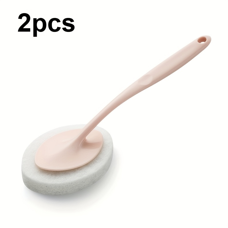 TEMU 2pcs Long Handle Sponge Cleaning Brush, Removable Scrubber For Bathroom, Toilet, Bathtub, Tile And Floor, Household Tool