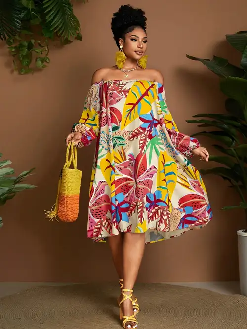 sun and moon off the shoulder dress Our Hippie Women's Off Shoulder Sun, Moon, Stars Print Asymmetric Hem Flare Sleeve Dress is such a vibe