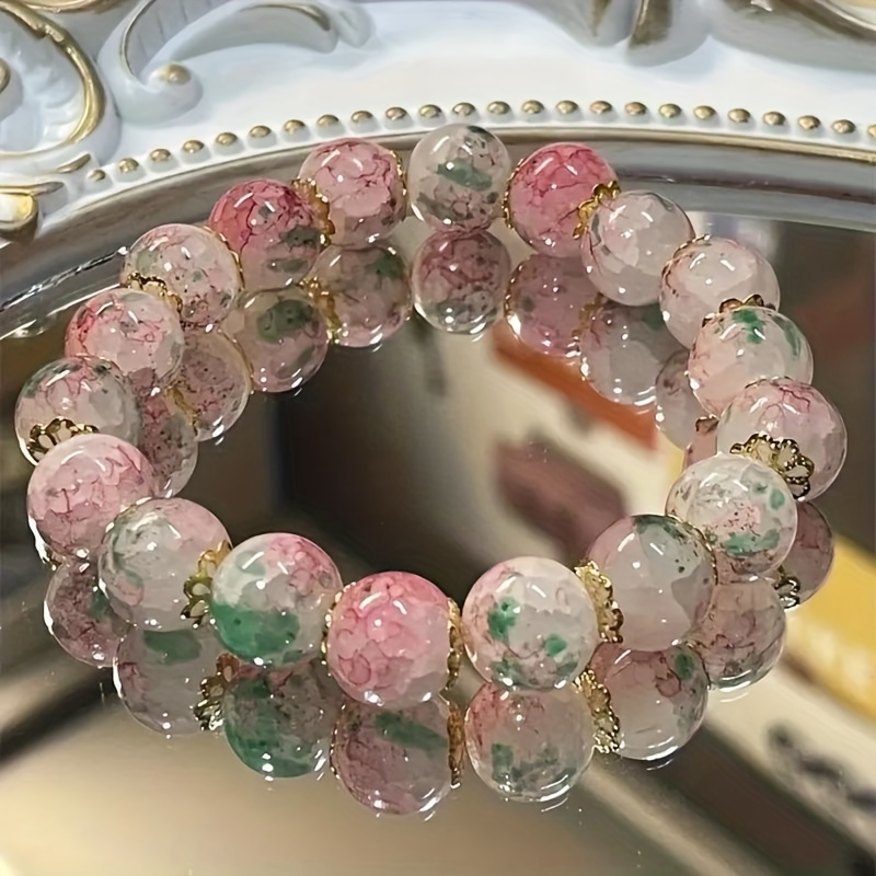 

Exquisite Sweet Pink Sakura Beads Design Bracelet Elegant Leisure Style Suitable For Women Dating Hand Decor
