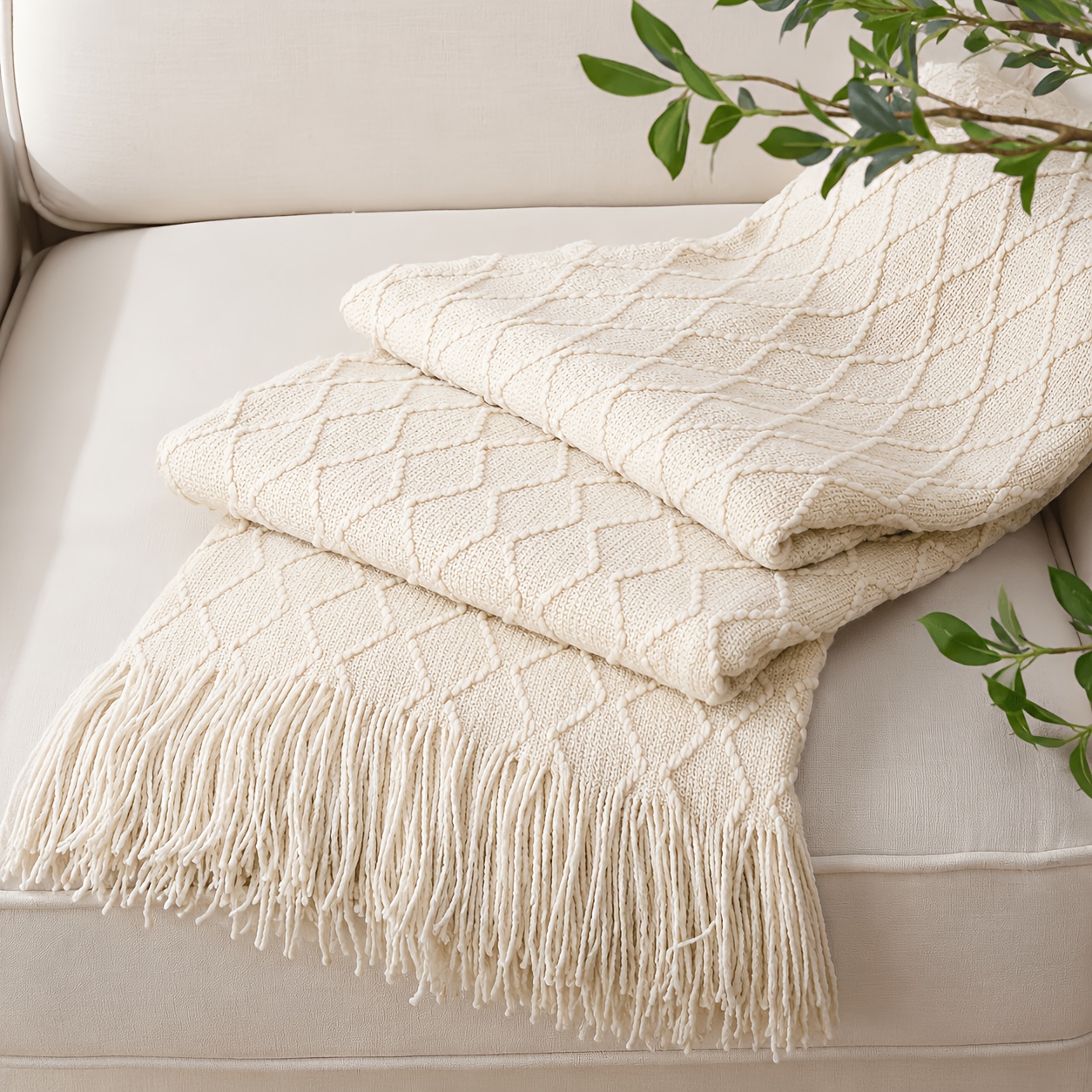 chunky throw blanket with tassels soft cozy textured farmhouse throw blanket for couch sofa bed decorative blanket for living room bedroom travel
