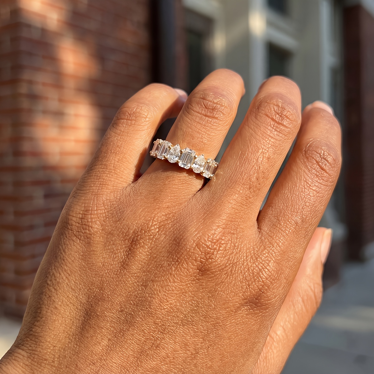 Women's Sparkling Rectangular Pear-Shape Engagement Ring