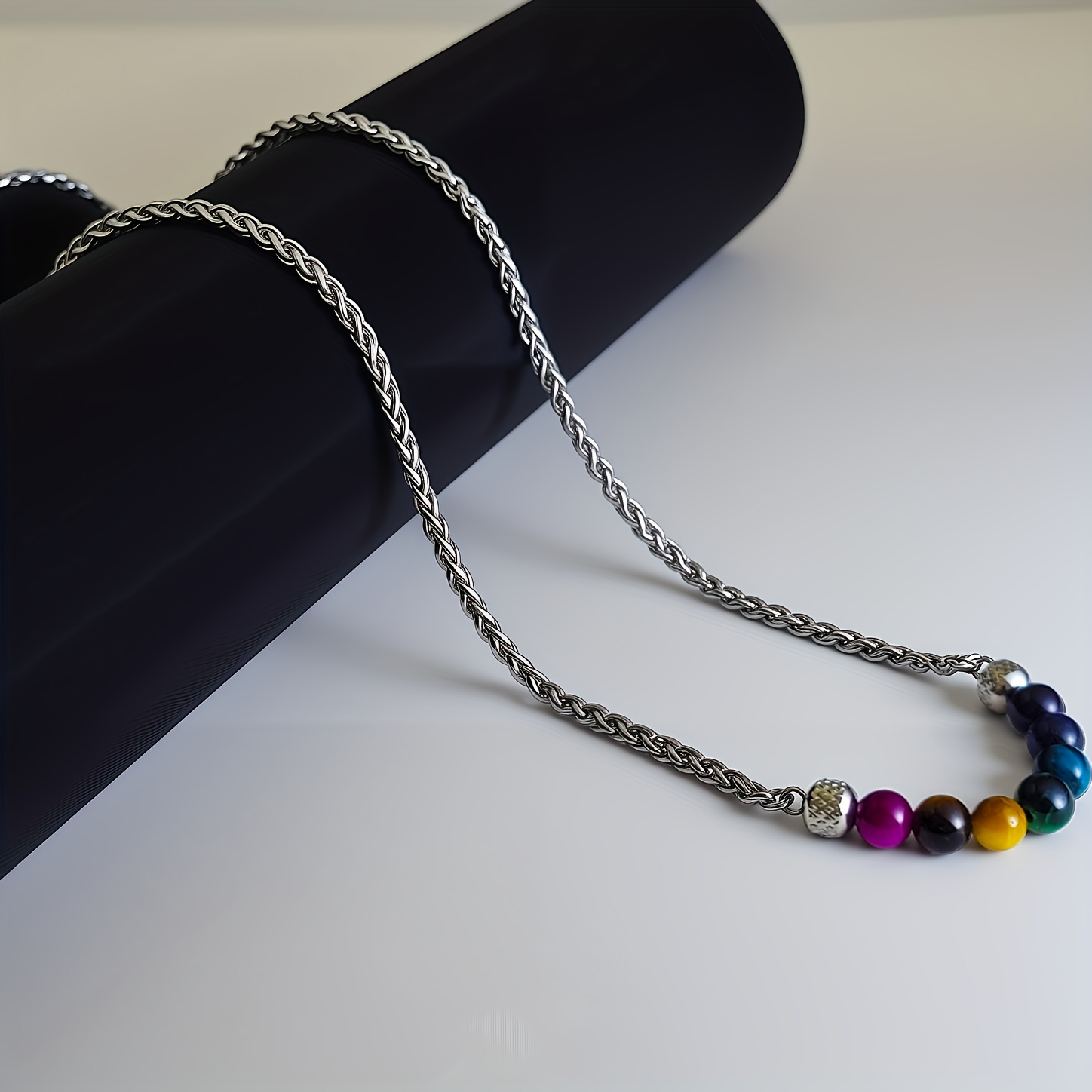 Stylish -color Chakra Titanium 304 Stainless Steel Adjustable Dragon Bone Chain Necklace