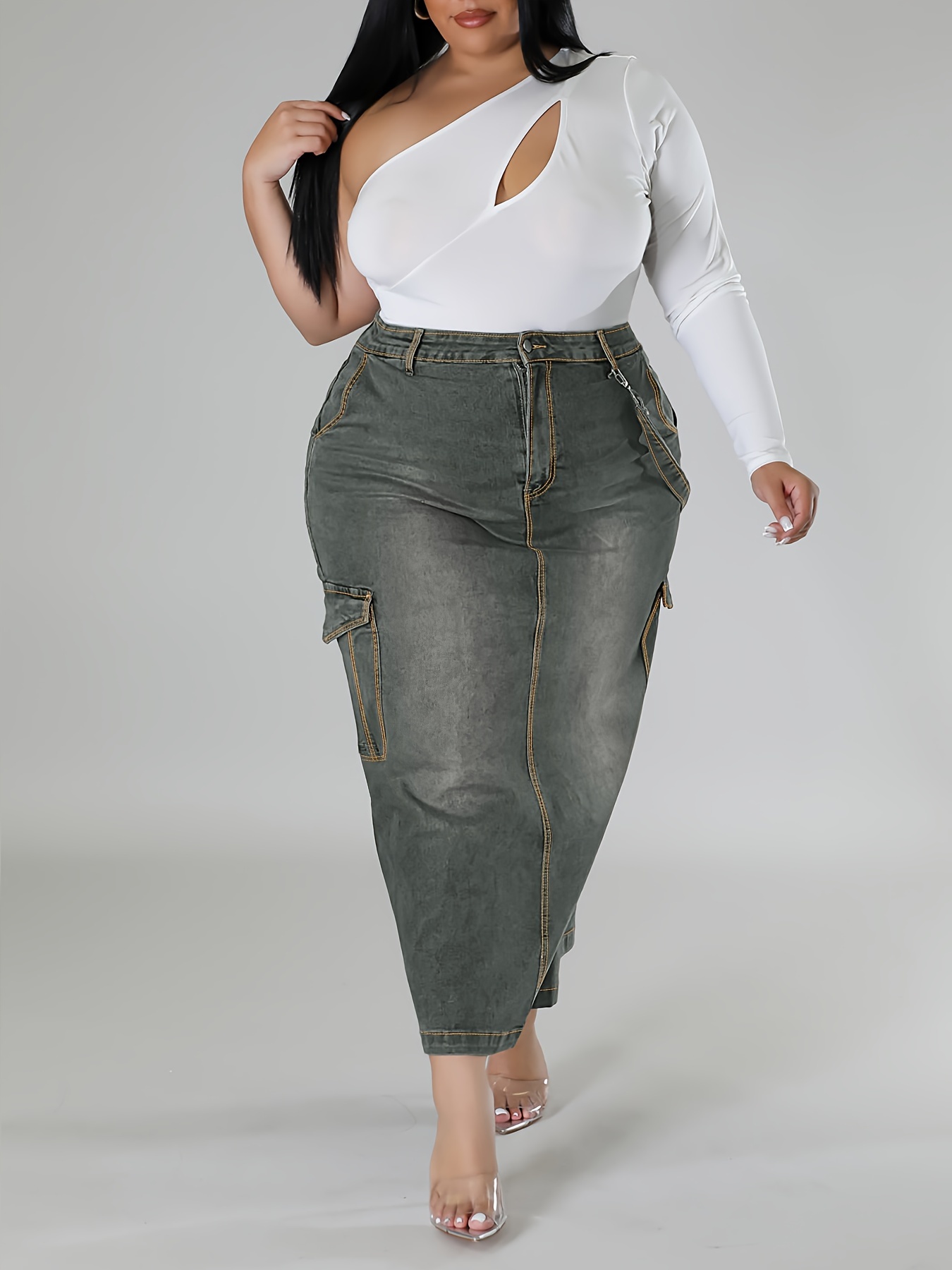 Plus size white denim skirt australia best sale