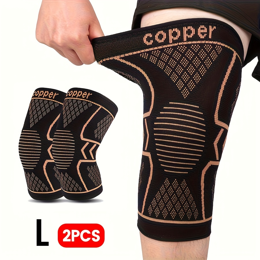 TEMU 2pcs Copper Compression Knee Brace Sleeves For - High Elastic, Breathable Knit, Supportive And Elastic, Suitable For Outdoor, Fitness, Ball