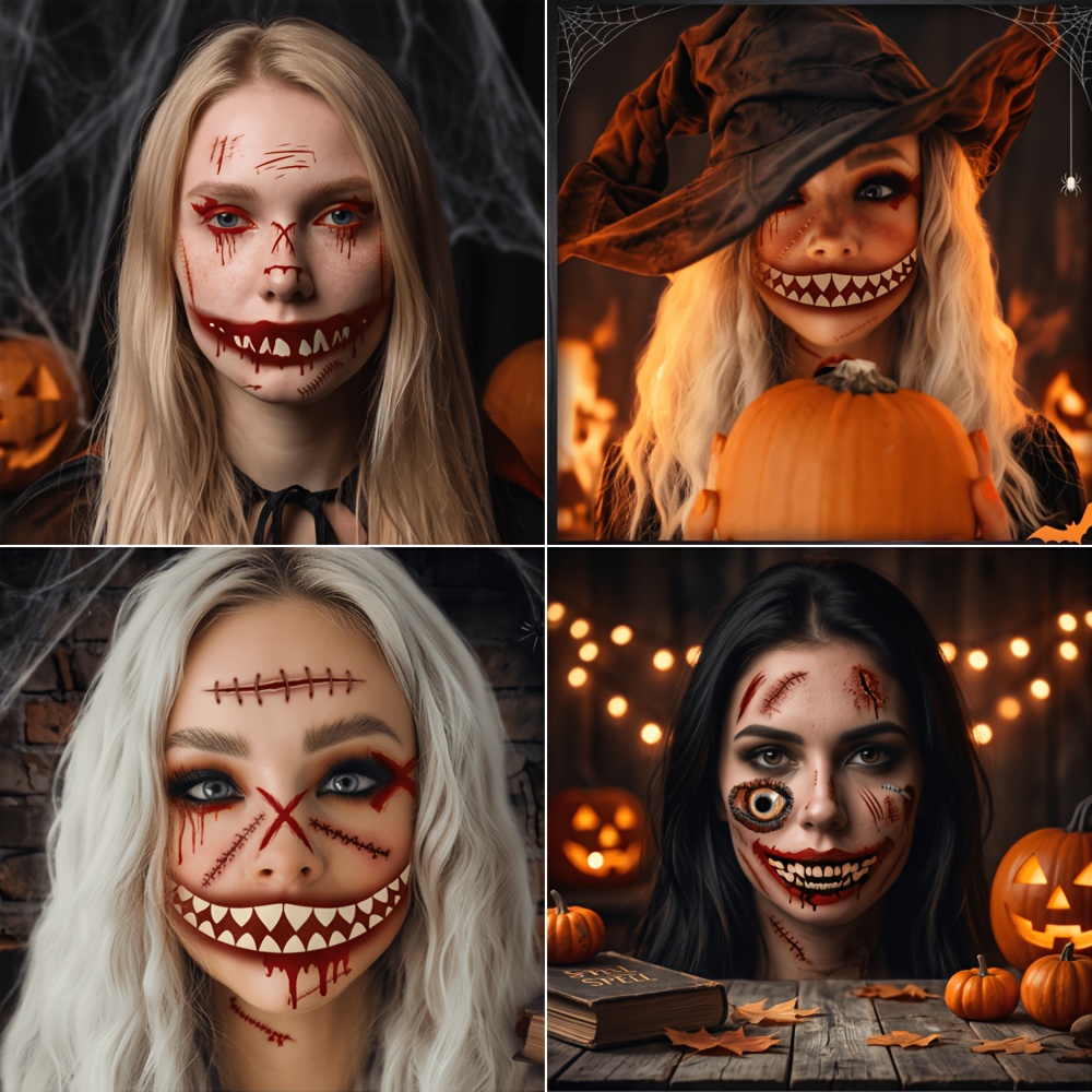 5pcs Halloween Scary Skull Clown Face Stickers, Temporary Tattoos