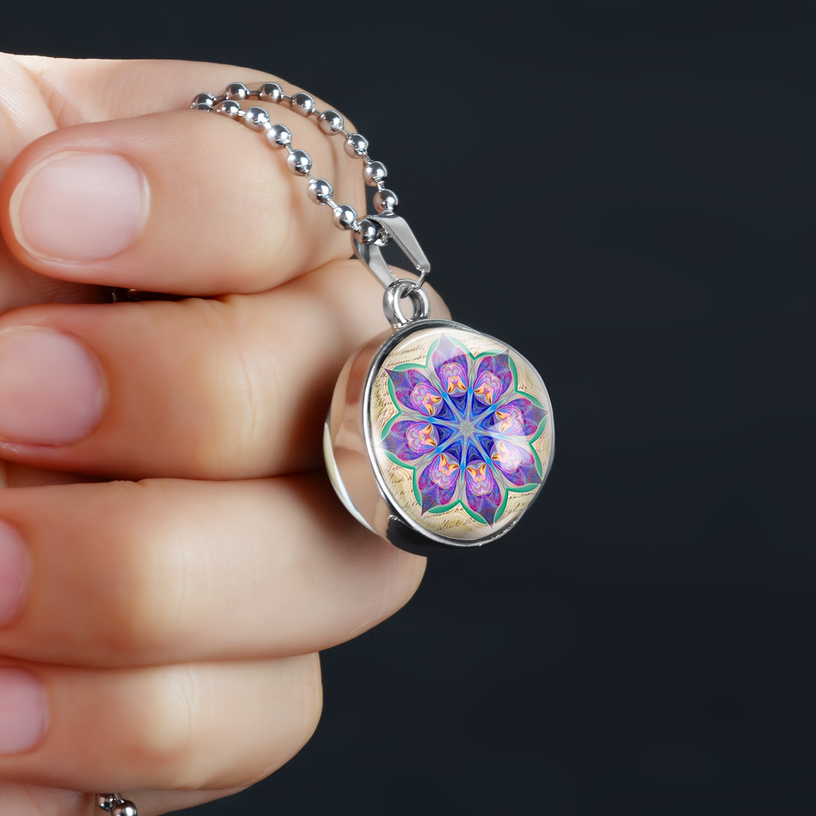 White Round Sphere Double-Sided Art Pendant Necklace
