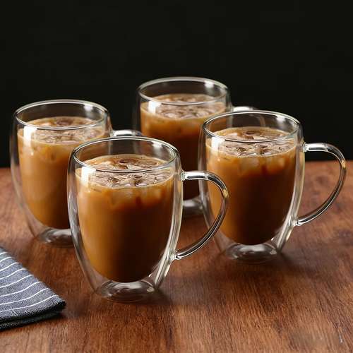 4pcs double wall glass mug set heat resistant coffee cup double layer anti design made of high borosilicate glass temperature and cold resistant suitable for hot and cold drinks reusable iced americano coffee cup breakfast cup