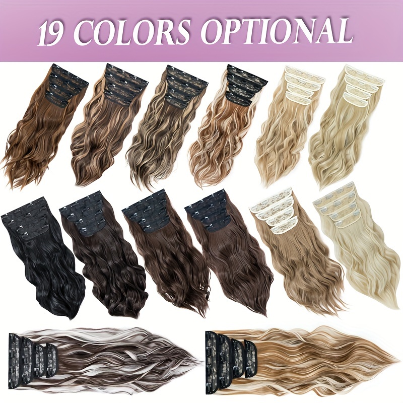 4pieces set long wavy   clip in hair extensions 22inch 55cm soft hairpieces curly thick   double weft hairpiece top synthetic hair highlight   blonde for women party cosplay christmas halloween dating daily use details 3