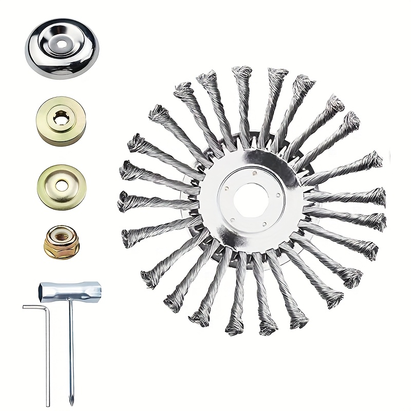 Image of 7pcs Set (1pc 8 Inch Wire Cutting Wheel Trimming Head And 6pcs Additions) - Heavy-duty Weed Cutter Wheel For Lawn Mowers, Compatible With Most Trimmers, Garden And Roadside Mowing Tools