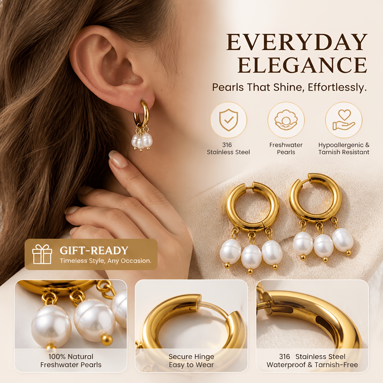 Women's Light Luxury Freshwater Pearl Dangle Earrings, Retro Design
