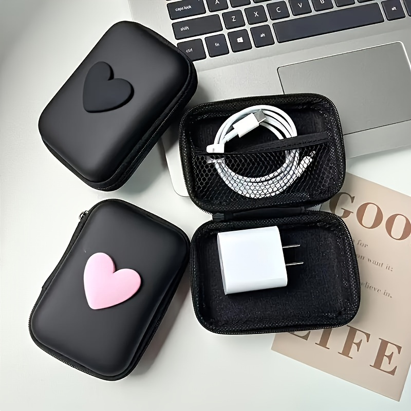 

Earphone Charger Heart-shaped Storage Bag Earphone Heart-shaped Storage Box Anti-fall Zipper Bag