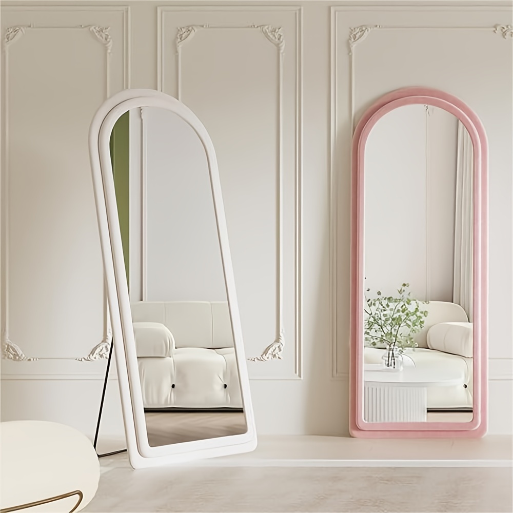 

24'' X 63'' Arch Wall Mirror, Standing Full Length Mirror Floor Mirror, Decorative Mirrors, Large Hanging Mirror For Bedroom, Living Room, Cloakroom, Stuffed Flannel Frame, White And Pink Gothic