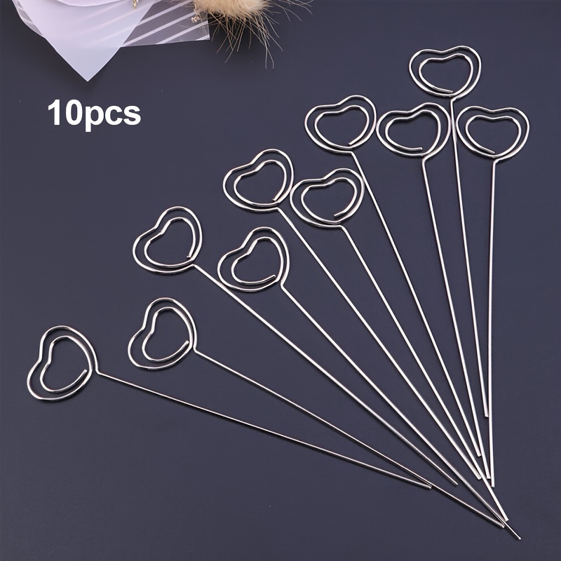 Image of 10/20/40 Pcs Heart-shaped Silvery Metal Photo And Memo Holders For Party, Birthday, Office And Diy Cake Decorations
