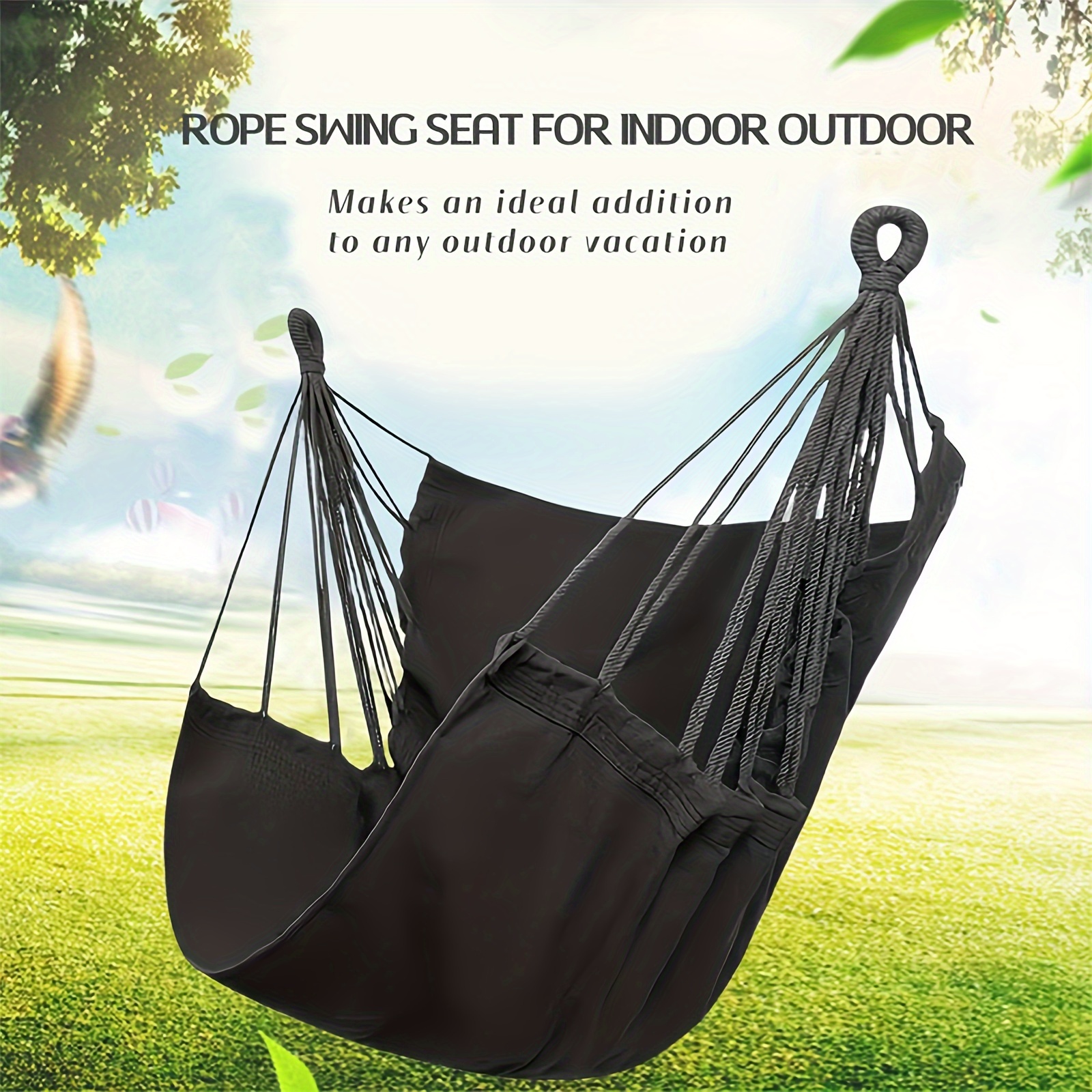 

1pc, Outdoor Casual Solid Color Hanging Chair, Fabric Hammock Chair (with 2 Tie Ropes And Storage Bag)