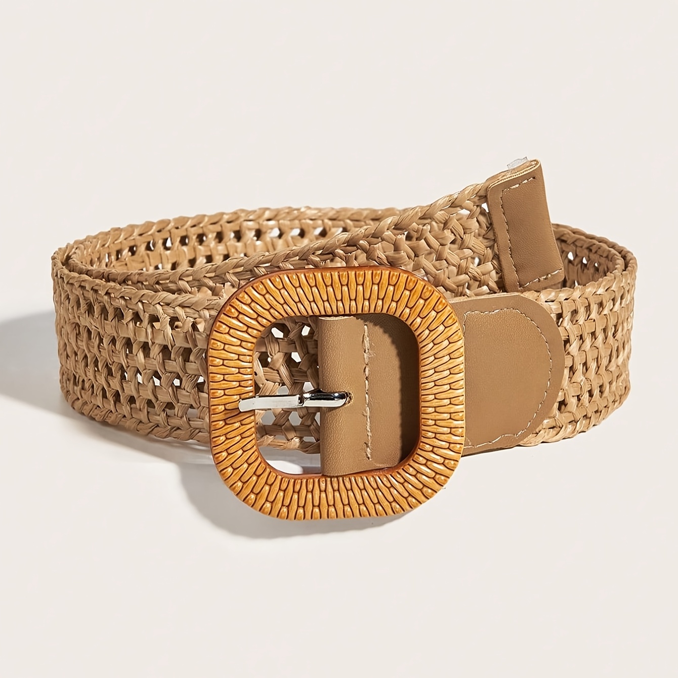 TEMU Bohemian Style Belt, Square Buckle Dress Decor Waist-cinching Band