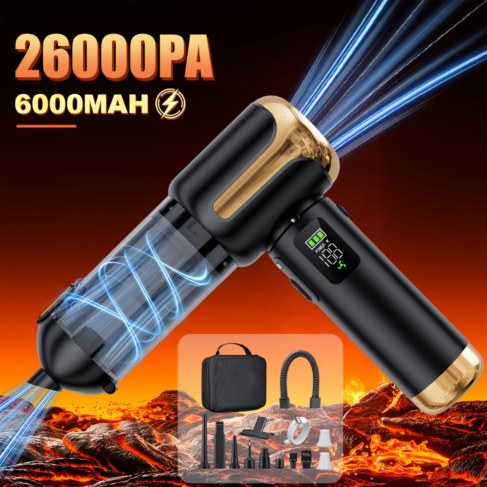 Image of 26000pa High Vacuum Cleaner | Cordless Handheld Vacuum Cleaner, Portable For Car & Home, 2. Fast Charging, Integrated Led Lighting, 4-in-1 For Pet Hair, Sofa, Carpet, Dust Emptying