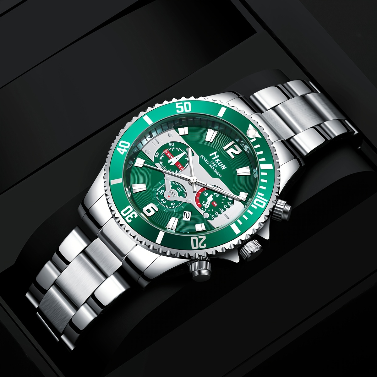 4pcs Men's Set with Quartz Watch, Bracelet, Necklace & Ring