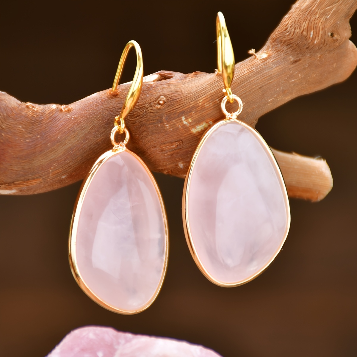 Aquamarine Earrings with Natural Rose Quartz