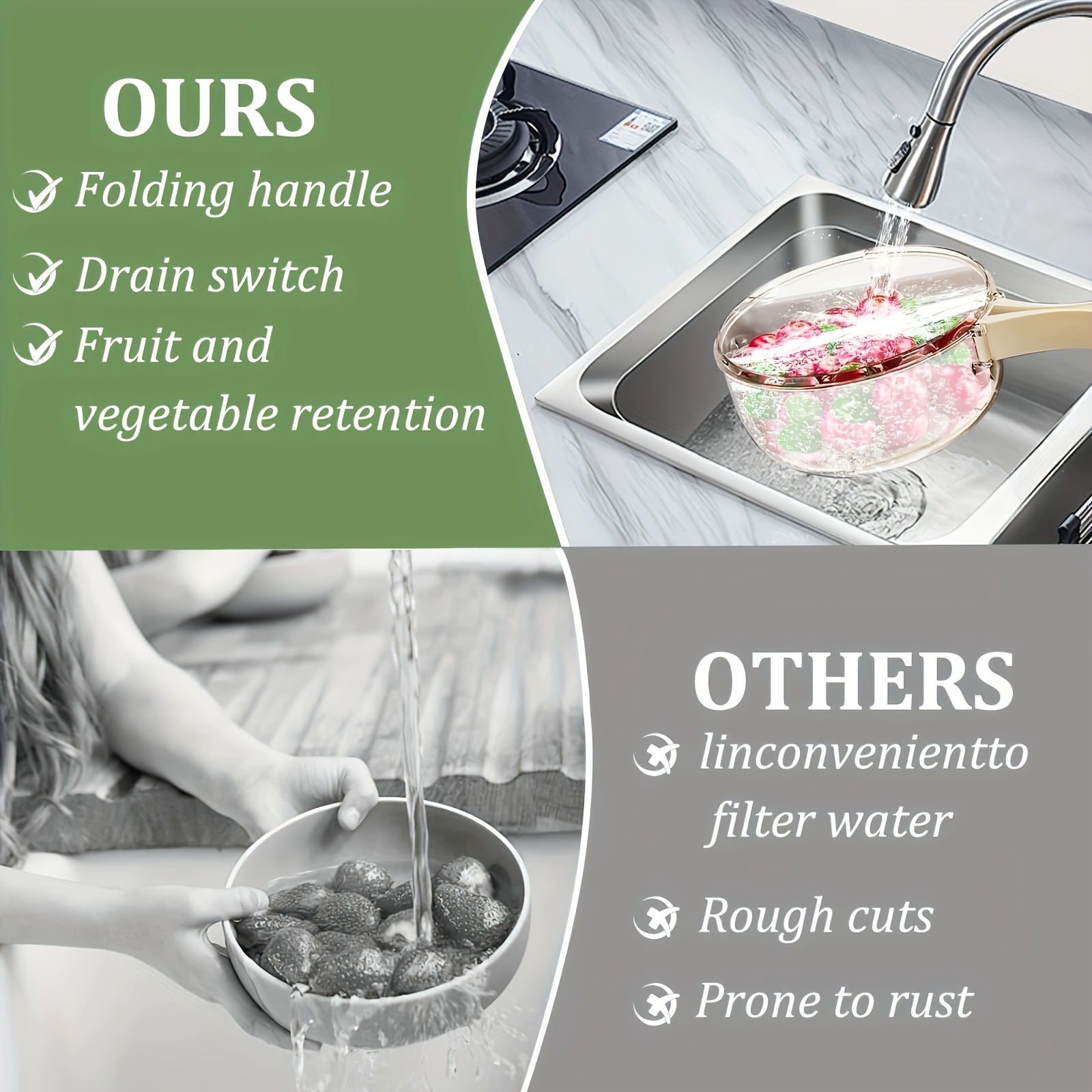 2 in 1 draining and preservation basket fruit washing bowl with strainer multifunctional fruit and vegetable washing bowl container with handle fruit cleaning bowl fruit strainer colander bowl fruit drain basket details 7