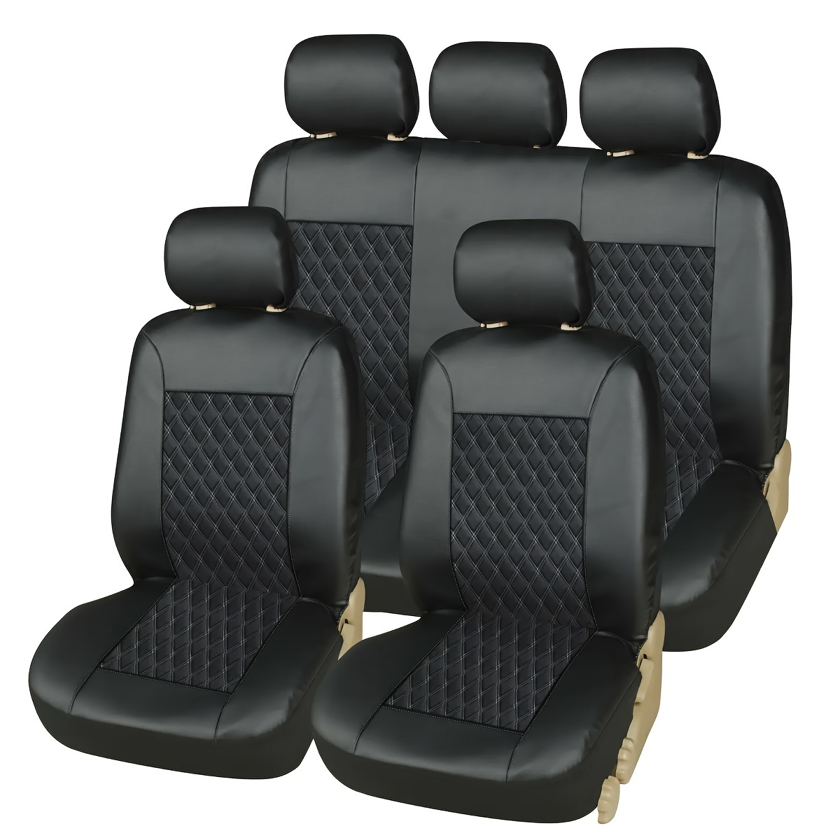 TEMU Quilted Pu Leather Car Seat Covers Universal Size 9pc, Including 2 Front Seat Covers   1 Rear Seat Back Cover   1rear Seat Cover   5 Car Seat