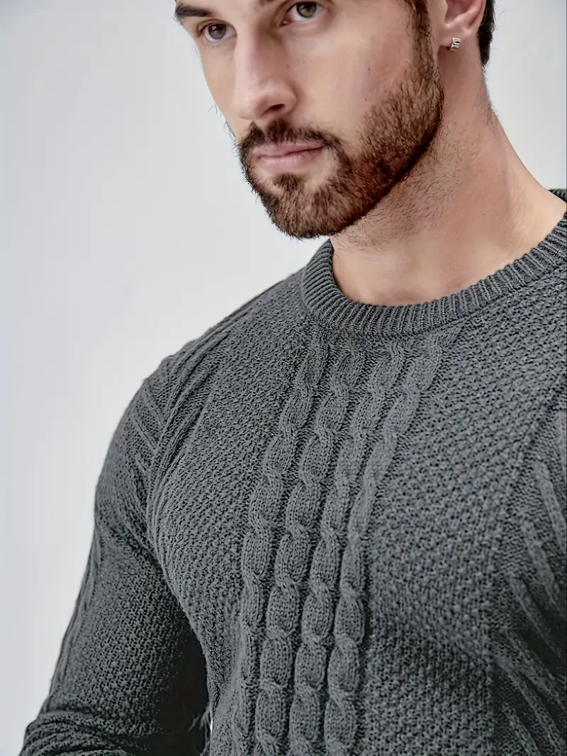 mens winter warm knit sweater soft round neck long sleeve casual pullover solid color beige navy machine washable thick sweater jacket for cold weather office casual attire Product details 30