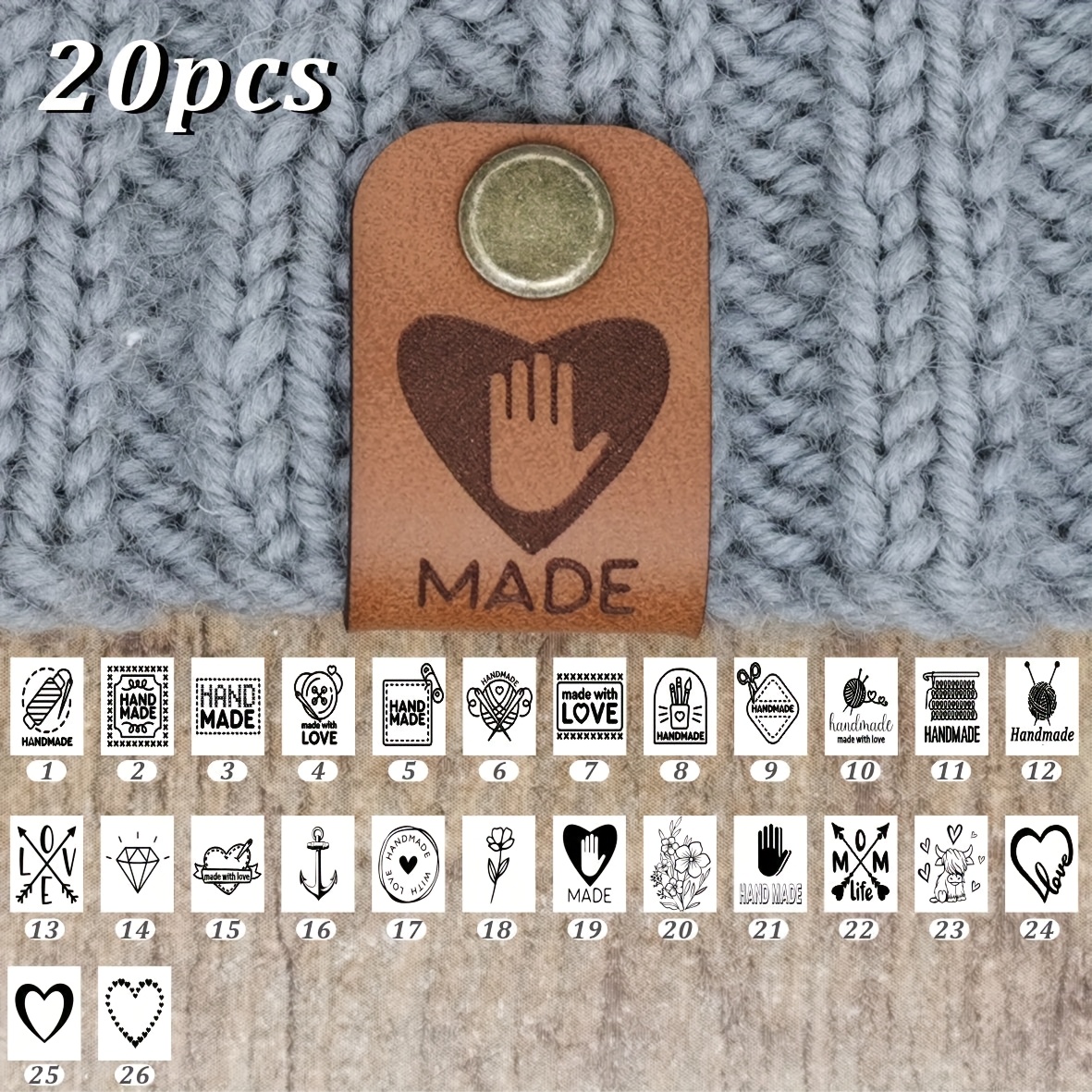 TEMU Custom 20pcs Faux Leather Tags, Customize Your Text, Custom Name, Multiple Pattern Options, Diy Enthusiast Gift