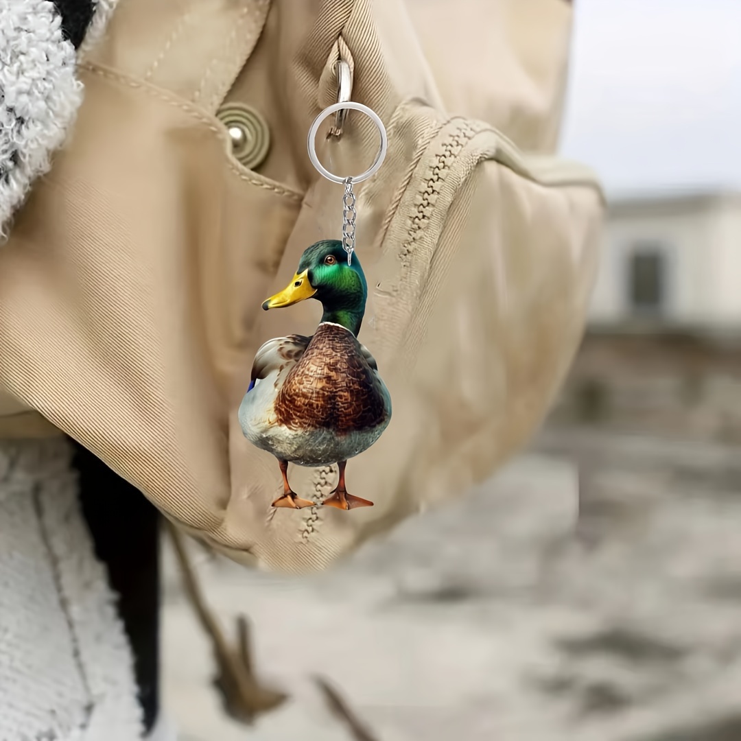 

1pc Cute Duck Acrylic Keychain, Novelty Key Ring For Christmas Halloween, Gift, Men's Unique Keychain Charm, Backpack Pendant Accessory