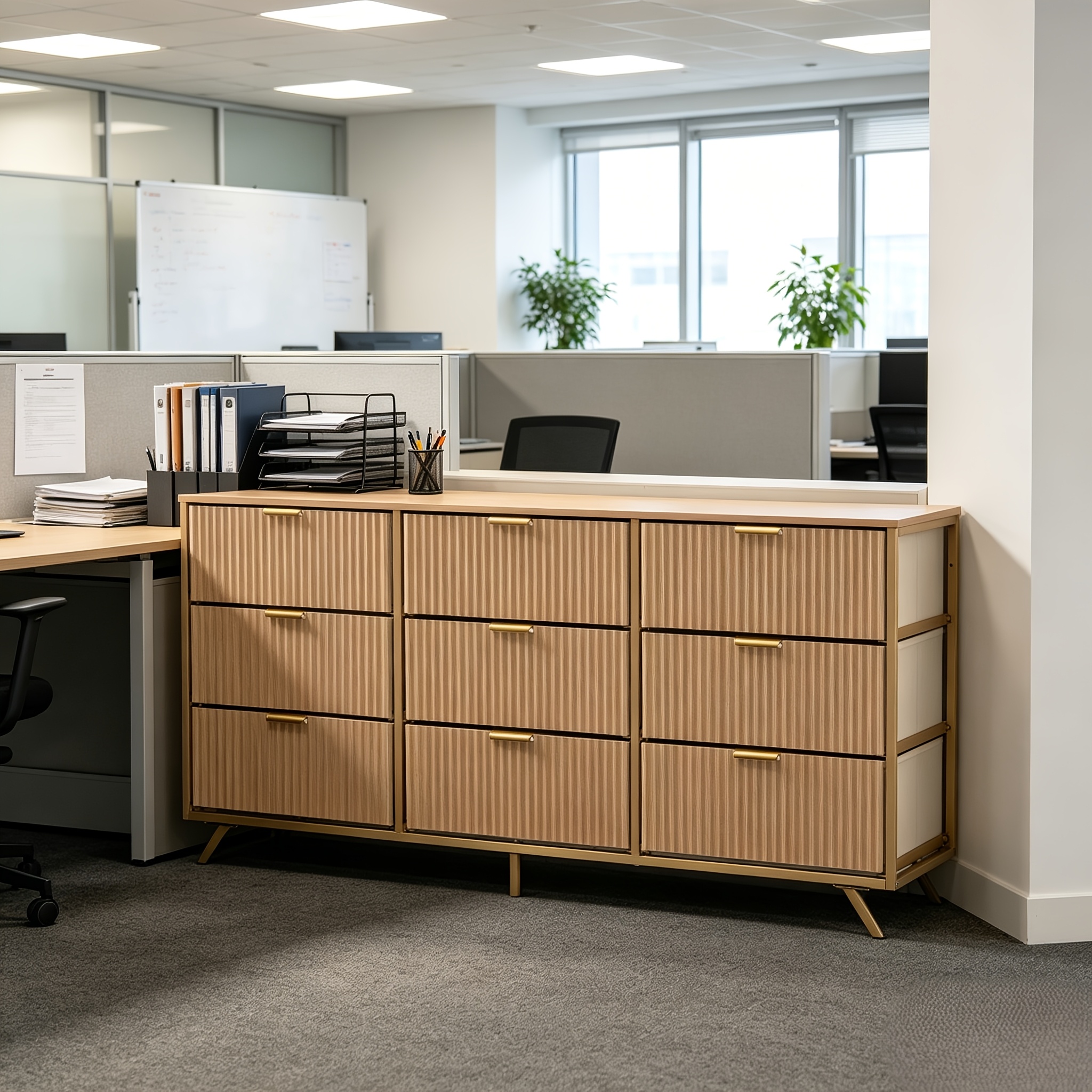 9 Drawer Modern Fluted File Cabinet, Wide Drawers with Metal Handles, Multi-Functional Storage Cabinet for Home Office