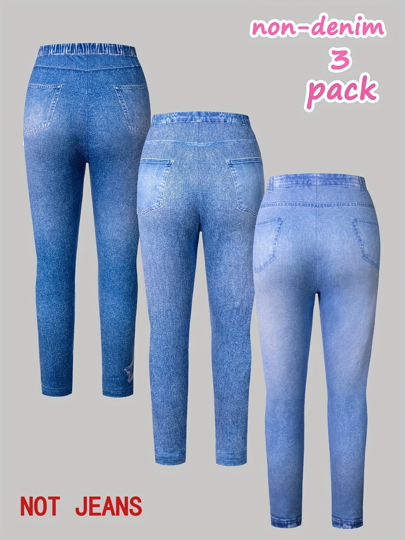 3pcs Girls' Long Pants Mid-Stretch Fashion Cartoon Graffiti Letter Ripped Pattern Classic Knit Faux Denim Trousers Leggings Casual Soft Comfortable Girls' Outfit Gift for Festival Carnival Party, for Outdoor