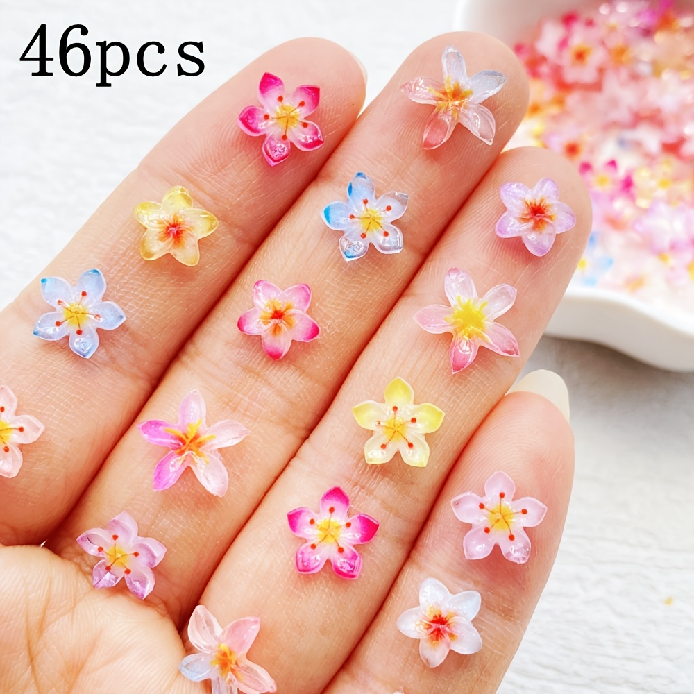 TEMU 46/86/126pcs Mixed Mini Sparkling Colorful Flowers, Peach Flat Back Resin For Nail Decorations - Perfect For Nail Art, Earrings, Scrapbooks,