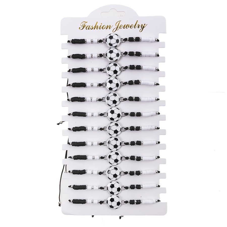 TEMU 1 Card With 12 Fashionable Football Bracelets Suitable For Daily Wear. Valentine's Day Gift For Couples, Sports Football Enthusiast Gift, New