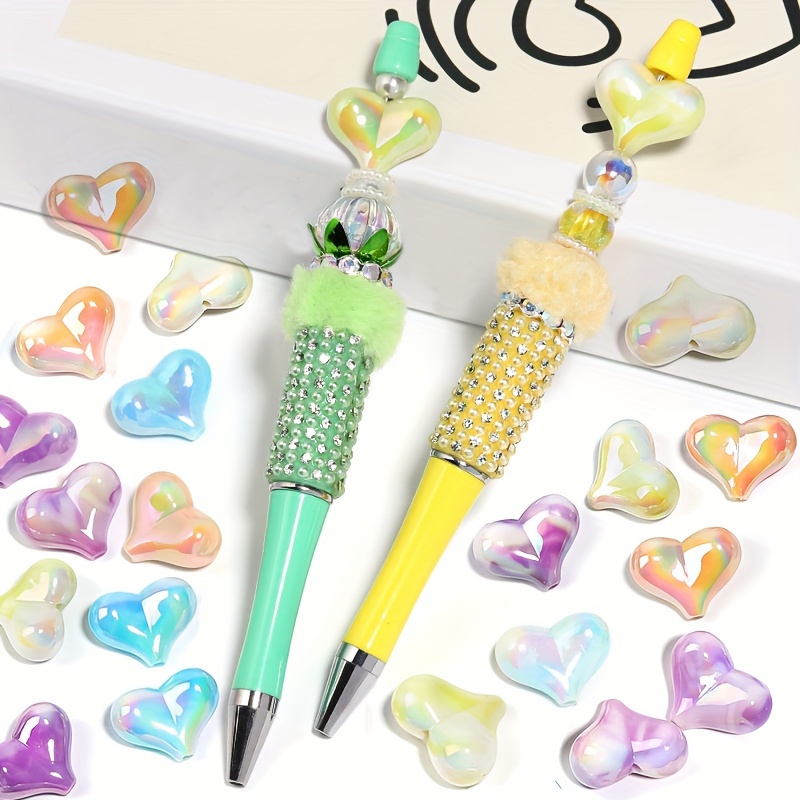 

50pcs Gradient Cream Color Heart Beads Uv Plated Heart Acrylic Beads Diy Bag Chain Pen Keychain Accessories Bracelet Necklace Craft Supplies