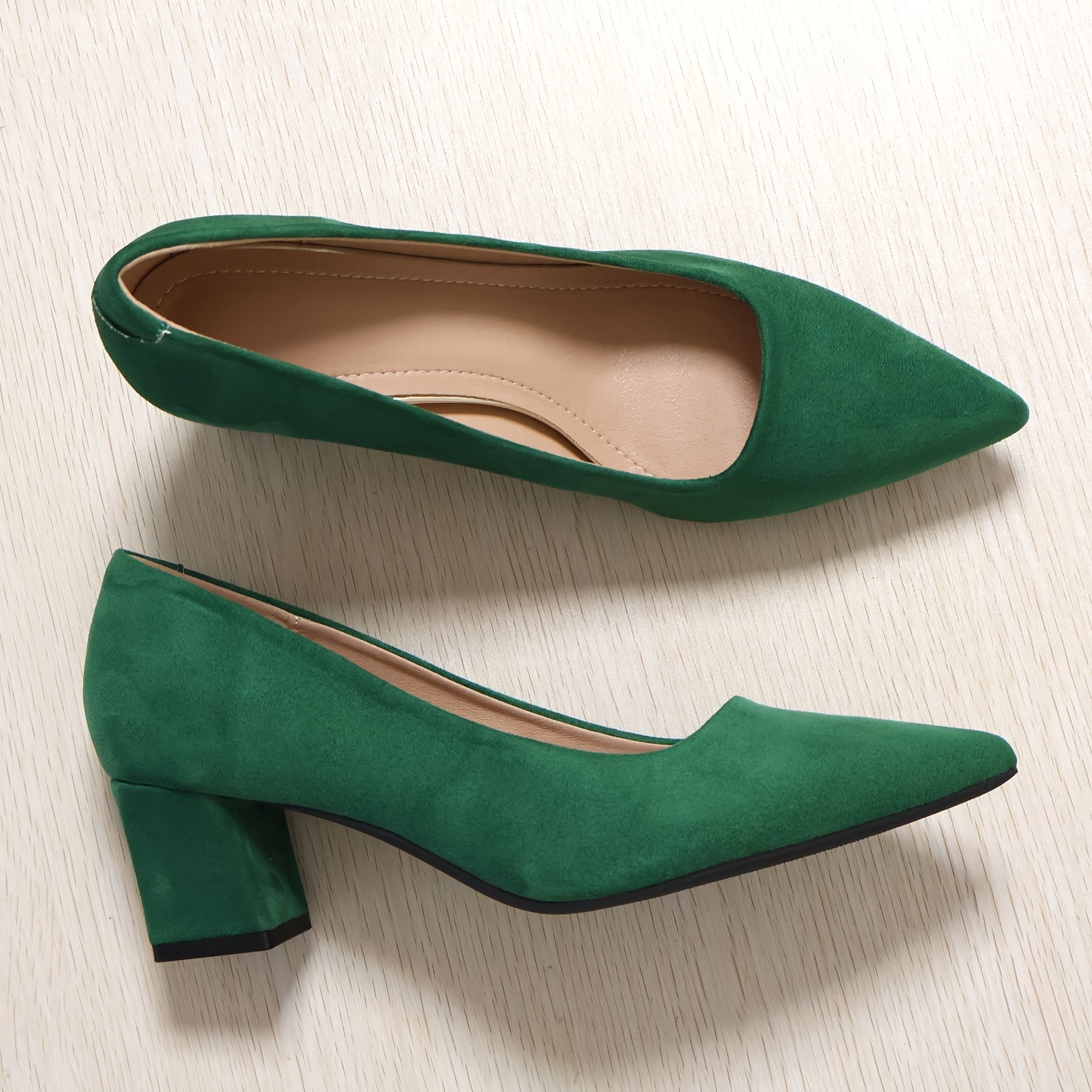 Women'S Dress Shoes Green Low Block Heels Inch Comfortable Chunky Closed  Toe Slip On Wedding Pumps