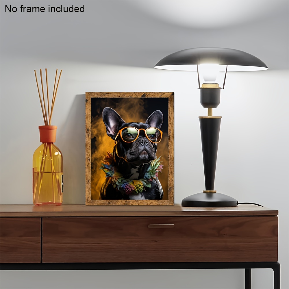 1個 フレンチブルドッグと のメガネアートキャンバ アートワーク絵画